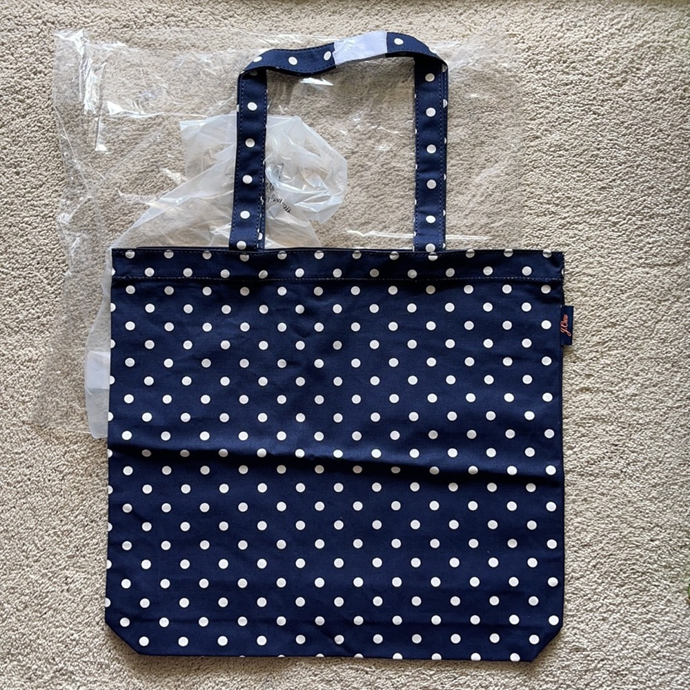 J.crew canvas shopping tote navy polka dots